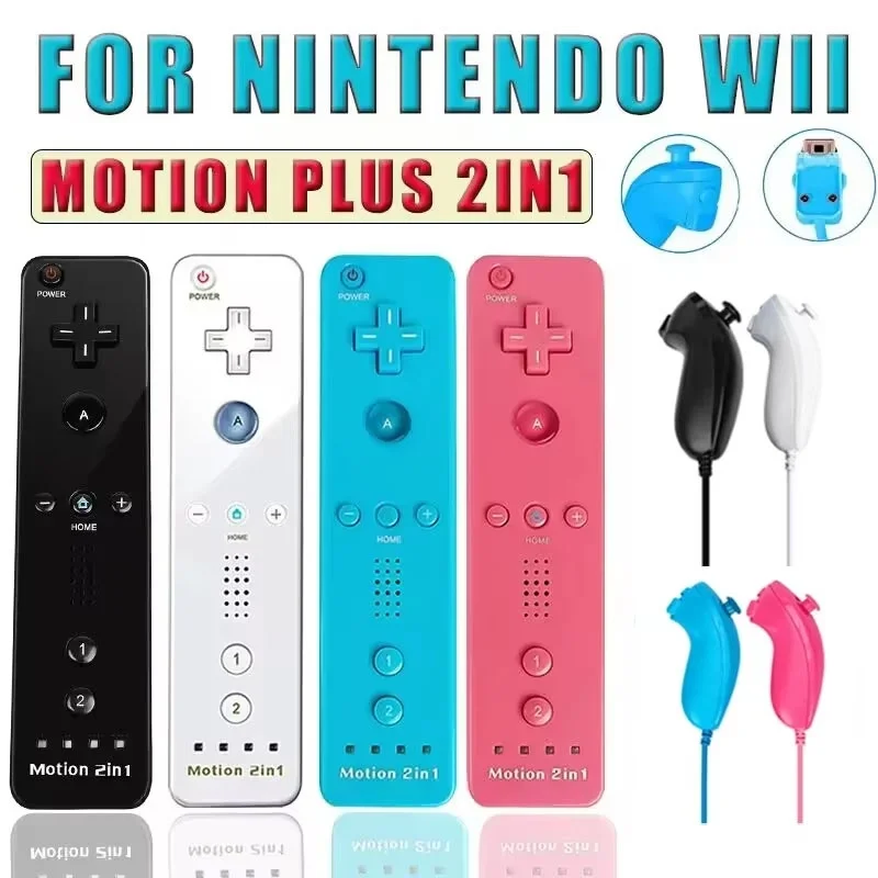 2-in-1 Gamepad für Nintendo Wii/Wii U Controller Optional mit Motion Plus Joystick Kabelloser Fernbedienung Videospiel-Gamepad Silikonhülle Image