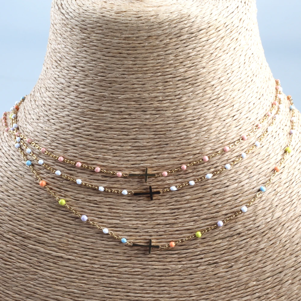 ZMZY Collana con ciondolo croce carina nuova moda bohémien per donna Collana girocollo in acciaio inossidabile placcato oro Bijoux Collares