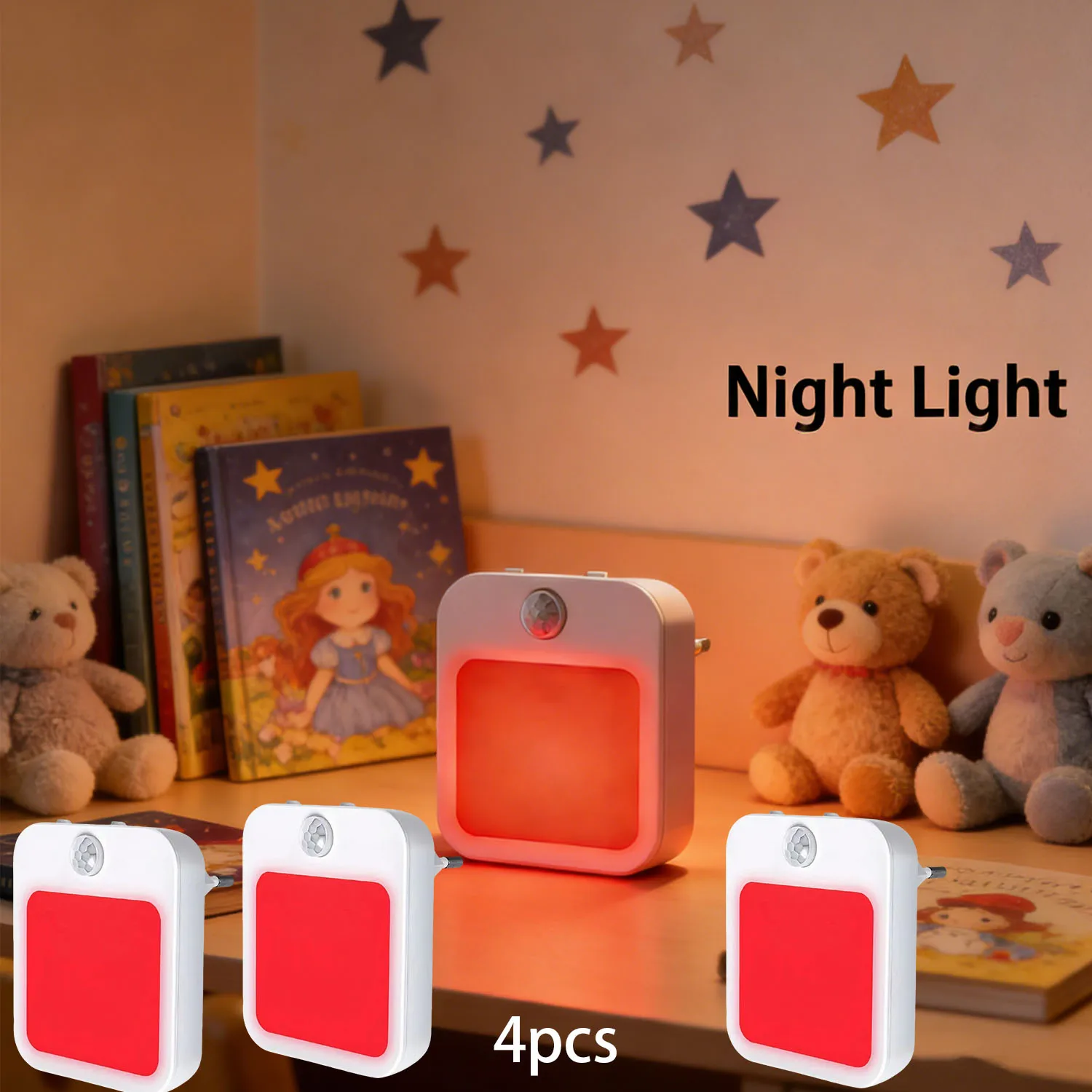 4 Stück LED-Nachtlichter zum Einstecken in die Steckdose, verstellbare rote Nachtlichter für Kinderzimmer, Schlafzimmer, Küche, Flur