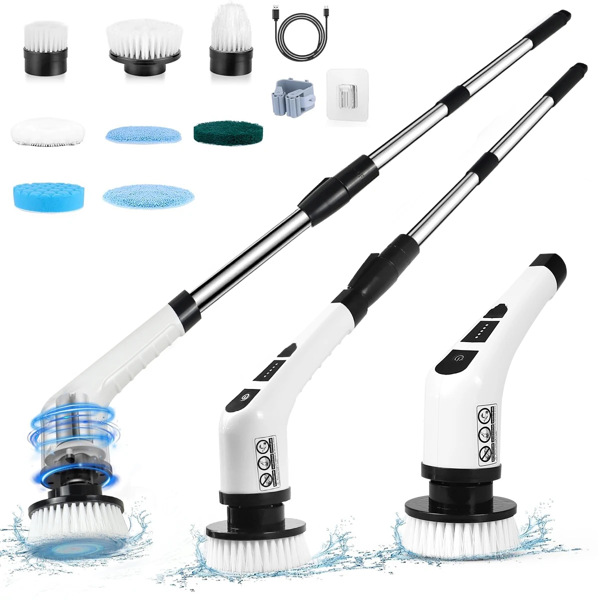 7 stücke Elektrische Spin Wäscher USB Aufladbare Drahtlose Elektrische Reinigung Pinsel mit Bürstenkopf Bad Küche Geschirrspülbürste Image