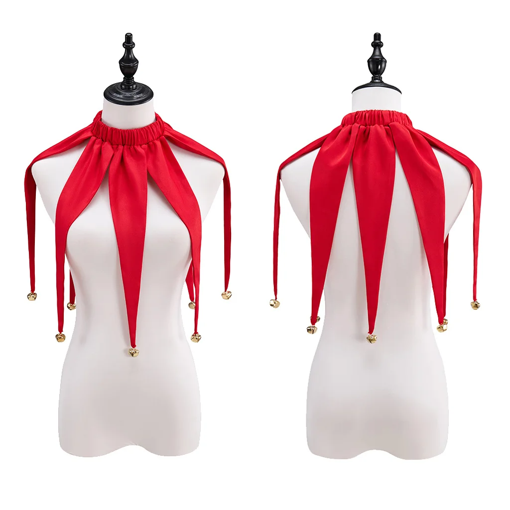 Clown Rotes Halsband Halloween Narr Performance Kostüm Halsband Zubehör Märchen Zirkushalsband mit Glöckchen Image