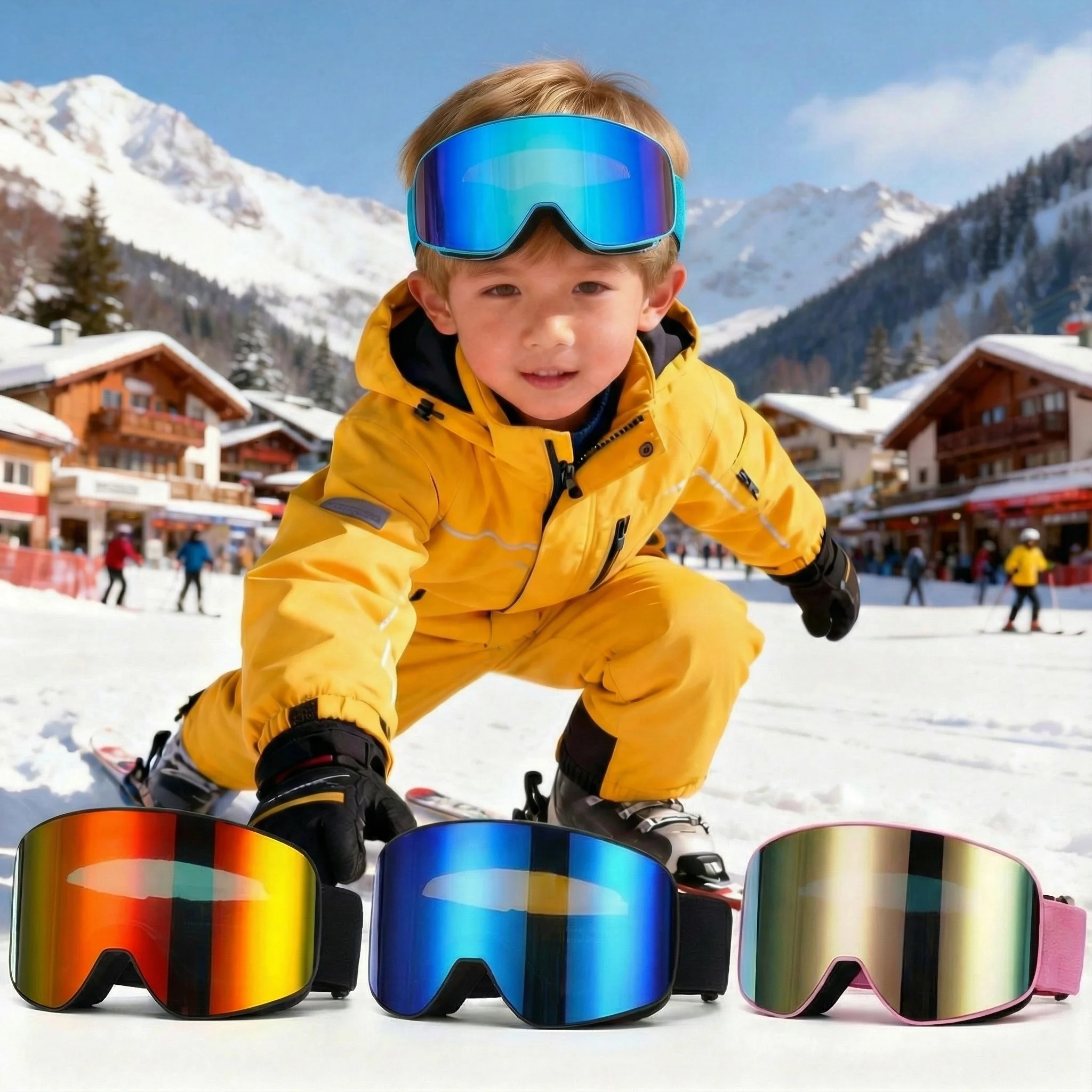 Neue Kinder Kinder Skibrille 4-15 Jahre alt Professionelle Anti-Fog-Kind-Snowboardbrille UV400 Kinder Skimaske Brille Image