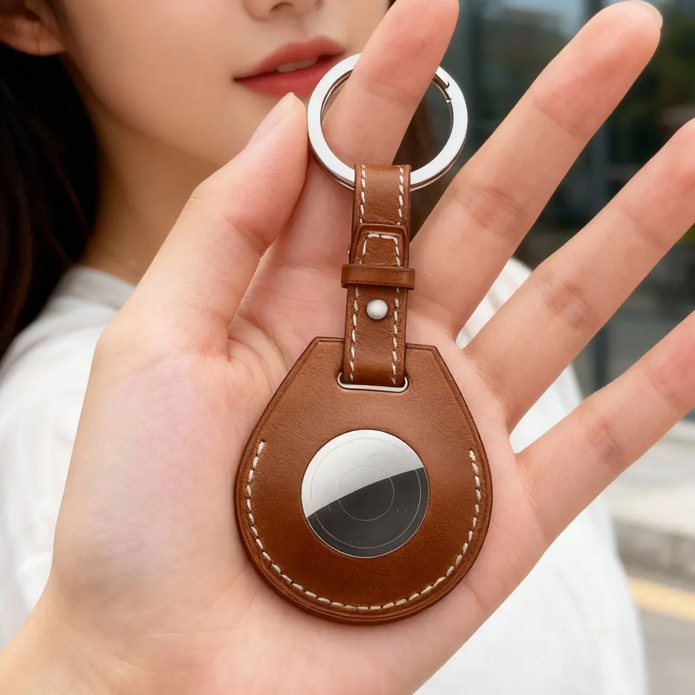 Gravierter Laser-Schlüsselanhänger, individueller Tracker-Standort-Etui, Schlüsselanhänger, schützend für Airtag, Leder-Schlüsselanhänger, Ring für Männer und Frauen, Geschenk Image