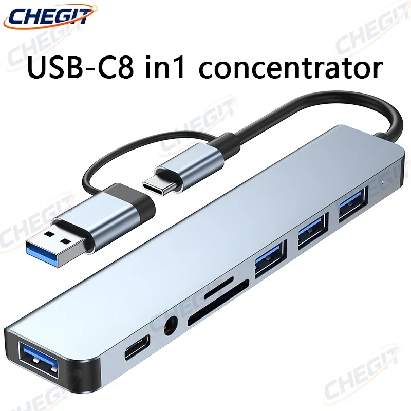 8-in-1 USB C Hub Typ C auf 4K HDTV-Adapter mit RJ45 SD/TF-Kartenleser Schnellladegerät für MacBook Notebook Windows Laptop Computer Image