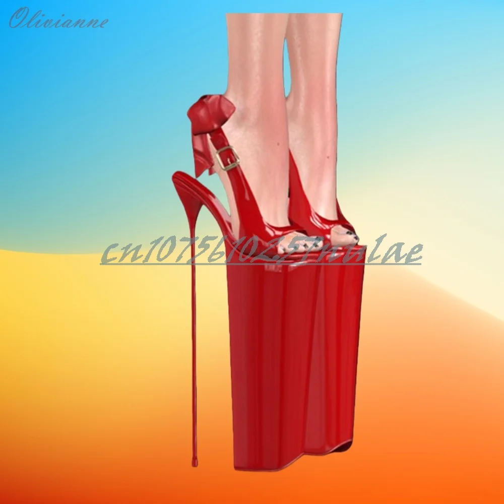 Große rote Rückseite Schmetterling Knoten Dekor Sandalen Slingback Extreme Stiletto High Heel glänzendes Leder Sexy 2026 Frauen Schuhe Para Mujere