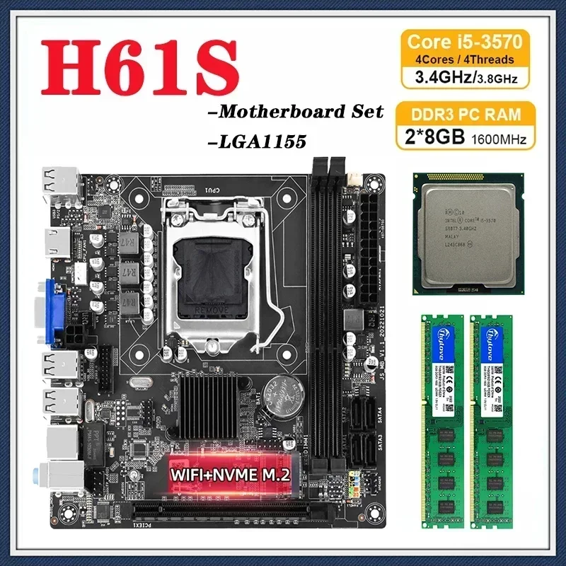 H61s Motherboard Kit mit i5 Prozessor lga1155 2*8GB 16GB DDR3 PC RAM Speicher itx Desktop Mainbord mit NVME M.2 Image