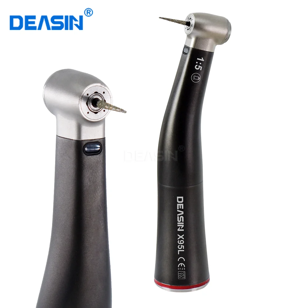 Dental 1:5 Faser Otptic Handstück Zunehmende Rote Ring Contra Winkel Interne Wasser Spray Mit LED Für ISO E-typ motor Zahnmedizin Image