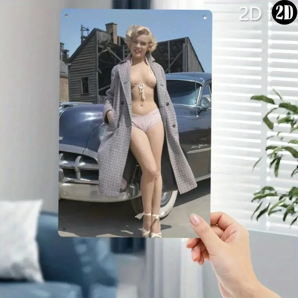 Vintage Pinup Girl Metallblechschild Retro Wandkunst für Bar Man Cave Geschenk Image