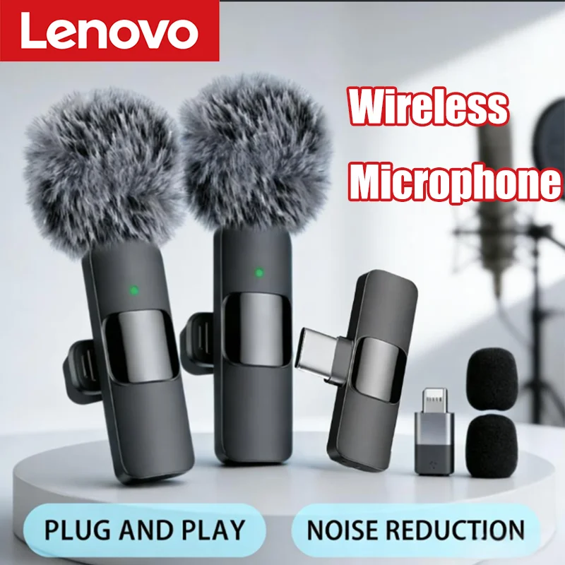 Lenovo Mini Tragbares Kabelloses Lavalier-Mikrofon für Live-Übertragungen Gaming Audio-Video-Aufnahmen iPhone Android Image