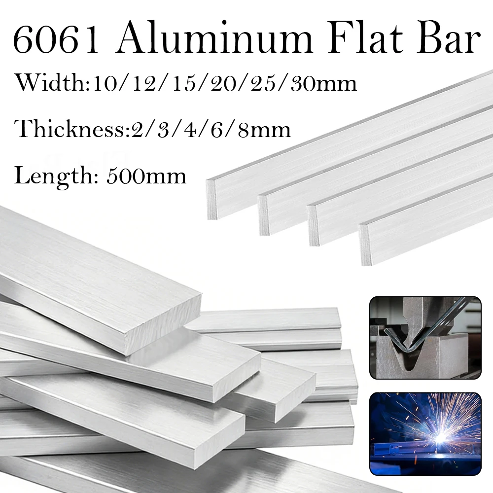 1–5 Stück 6061 Aluminium-Flachstangenlager 500 mm, hochfeste rechteckige Stange für Metallbearbeitung, Industrie und Handwerk Image