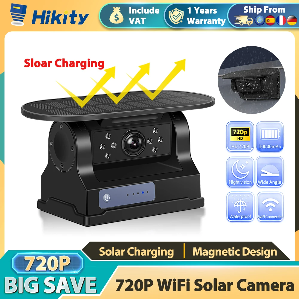 Hikity Kabellose Solarbetriebene Magnetische WLAN-Rückfahrkamera IP67 Wasserdichter Rückansichtsmonitor für Wohnmobil LKW Anhänger Image