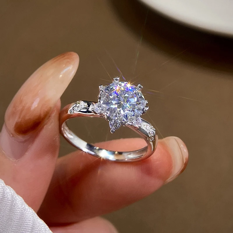 KNB Luxus 2CT Moissanit Diamant Edelstein Ringe für Frauen 925 Sterling Silber Solitär Hochzeit Verlobung Edlen Schmuck Image