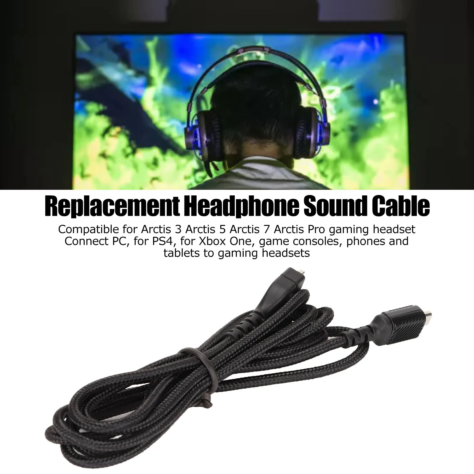 Headset-Verlängerungskabel, stabiles Signal, flexibel, OFC-Zugfestigkeit, Ersatz-Kopfhörerkabel, gewebter Draht, 4,9 Fuß, für Telefon für PC