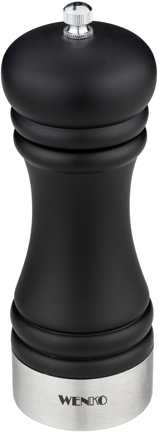 Salz-/Pfeffermühle WENKO "Modell Sali", schwarz, B:5cm H:17,5cm T:5cm Ø:5cm, Küchenmühlen, Pfeffermühle mit Handmahlwerk aus Keramik, ideal für BBQ und Grill
