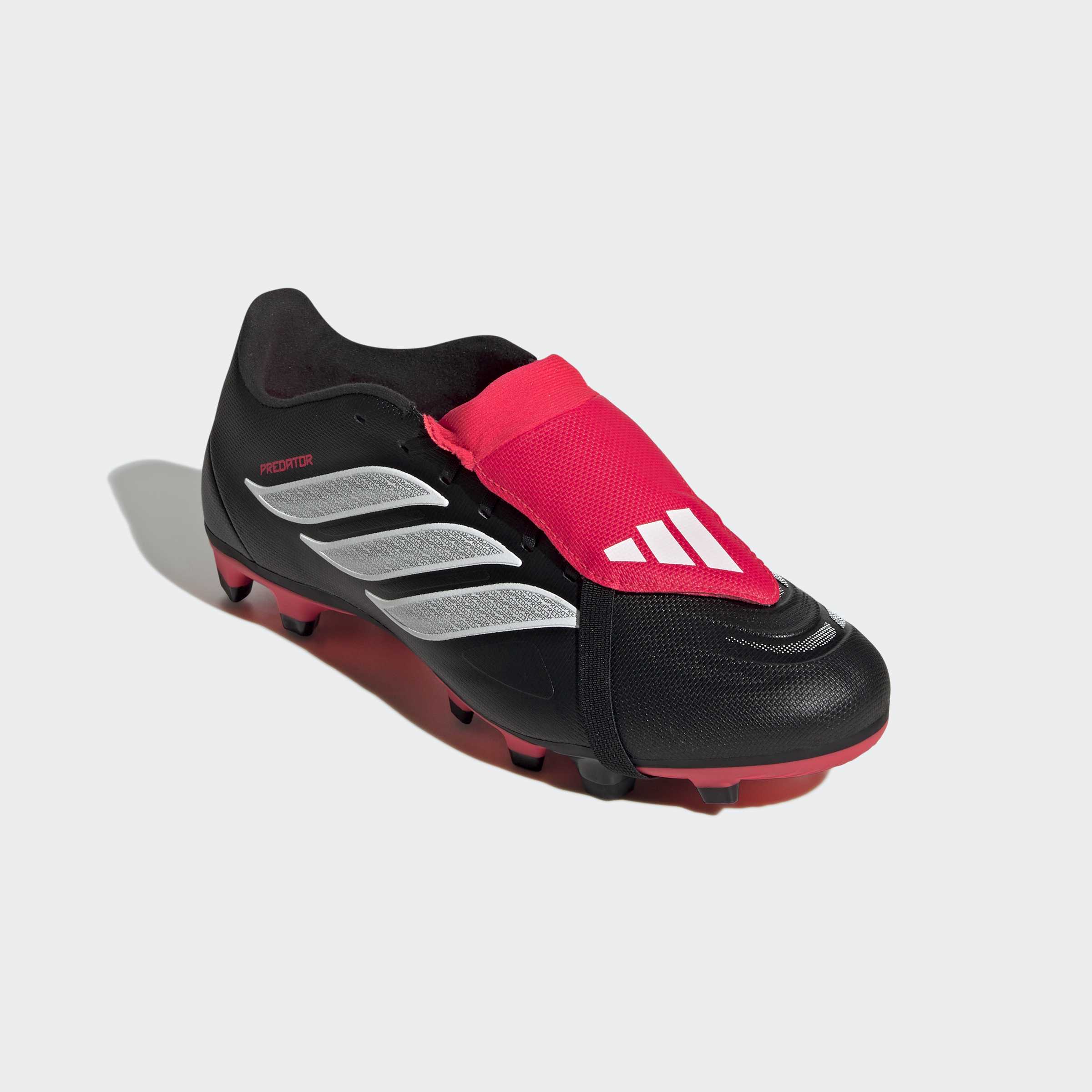 Fußballschuh ADIDAS PERFORMANCE "PREDATOR CLUB FOLD-OVER TONGUE FIRM GROUND/MULTI GROUND", Gr. 45, core schwarz, cloud weiß, lucid rot, Synthetik, Schuhe Fußballschuh, für viele verschiedene Böden geeignet