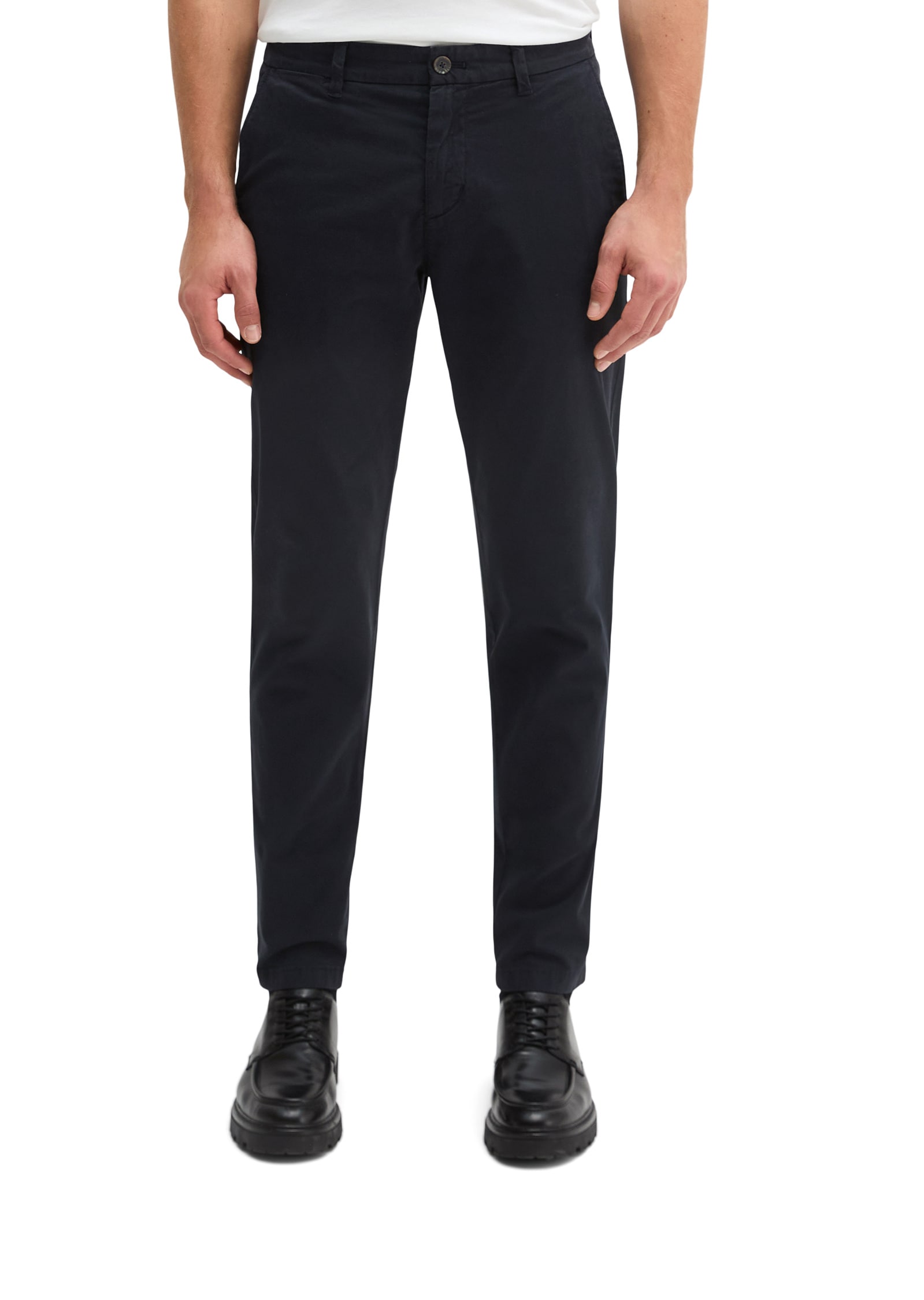 Chinohose MARC O'POLO "aus Bio-Baumwoll-Mix", Damen, Gr. 34/36, Länge 36, schwarz navy, Obermaterial: 97% Baumwolle, 3% Elasthan, unifarben, gerade, unten schmal normal, Hosen Chinohose