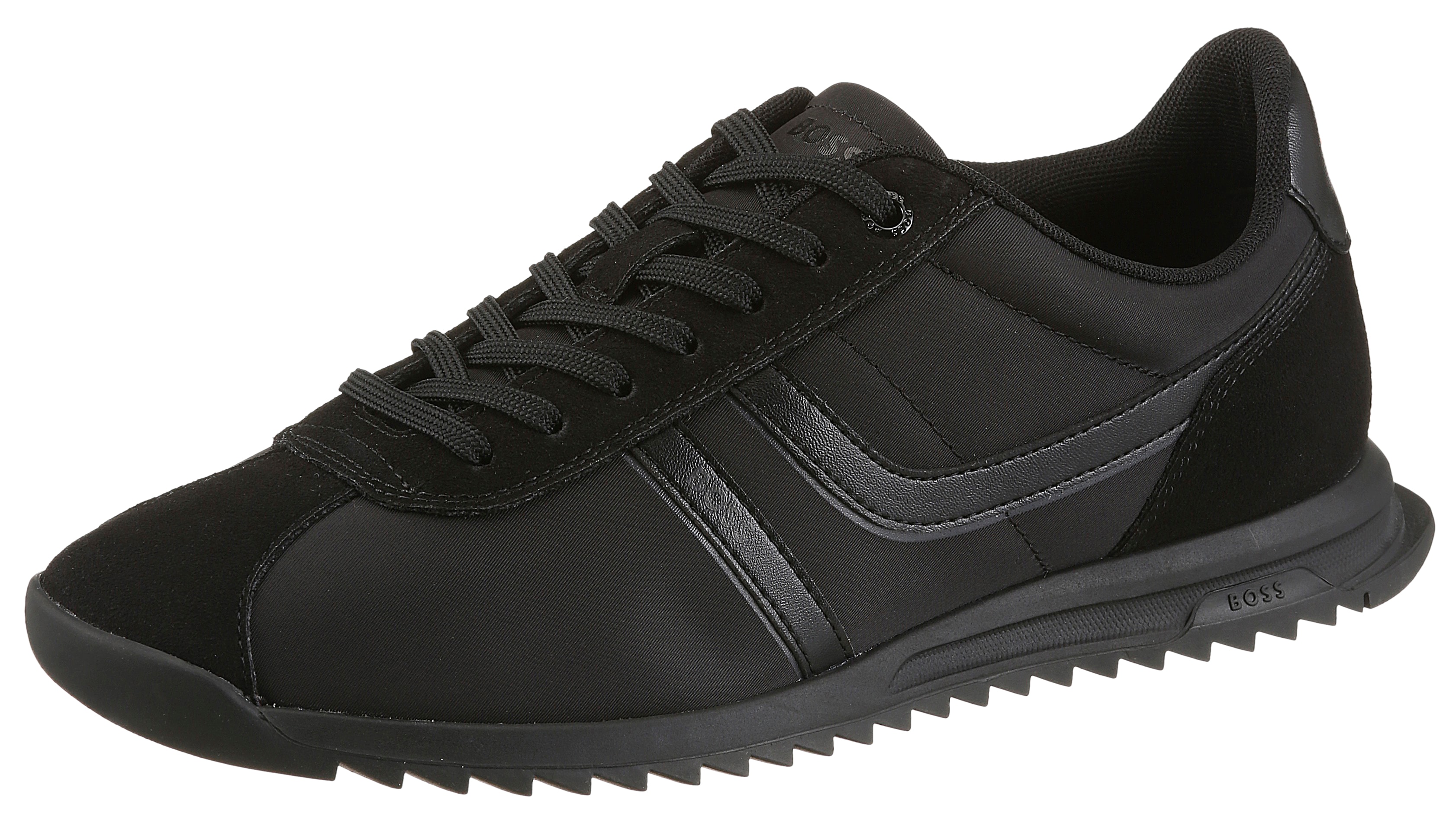 Sneaker BOSS ORANGE "Zayn_Lowp", Herren, Gr. 43, schwarz, Lederimitat, Textil, Velourslederimitat, Schuhe Sneaker, Freizeitschuh, Halbschuh, Schnürschuh mit Kontrastbesätzen