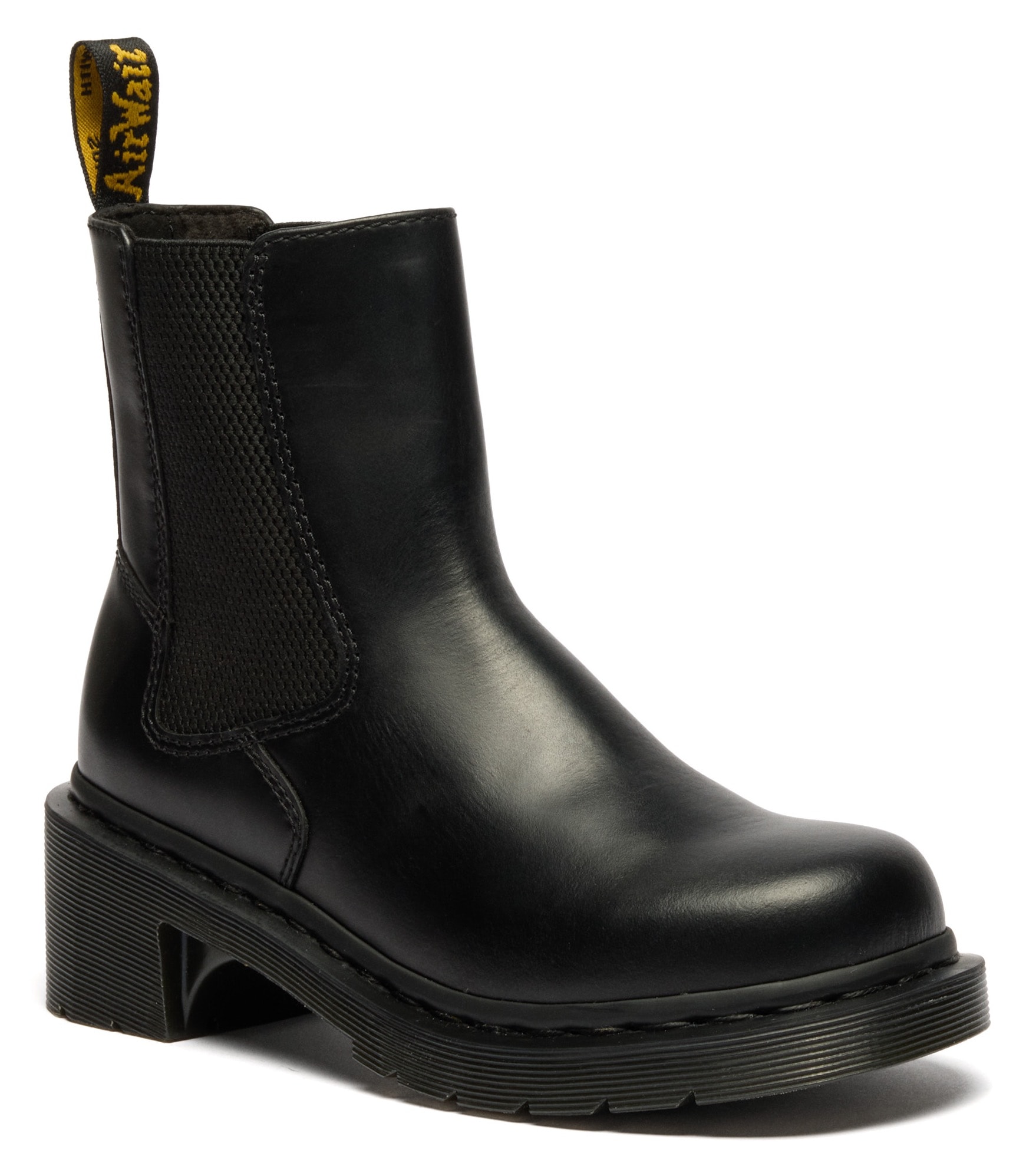 Chelseaboots DR. MARTENS "Alderstone", Damen, Gr. 39, schwarz, Leder, Basic, Schuhe Chelseaboots, Stiefelette, Boots mit Blockabsatz