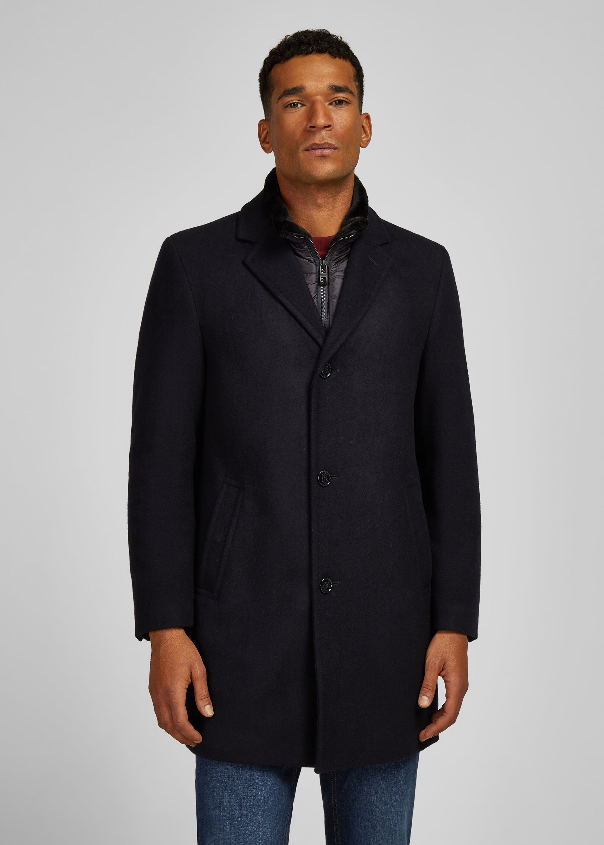 Kurzmantel HECHTER PARIS "Mantel", Herren, Gr. 58 Herren, navy, 60% Wolle, 40% Polyester, unifarben, regular fit, Mäntel Kurzmantel