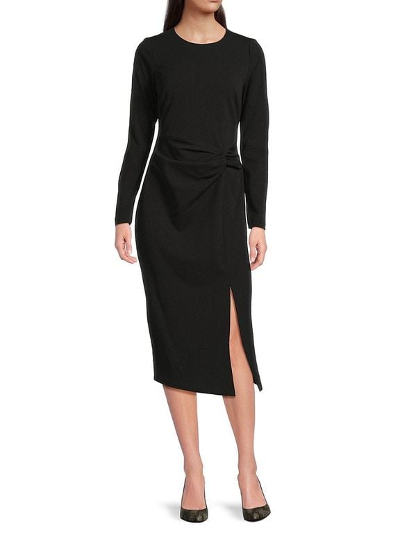 High-Slit Twist-Front Midi-Dress - Black - Calvin Klein Dresses