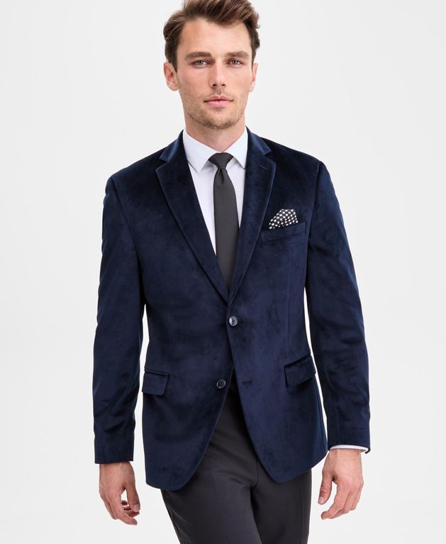 Slim-fit Velvet Sport Coat - Blue - BarIII Coats