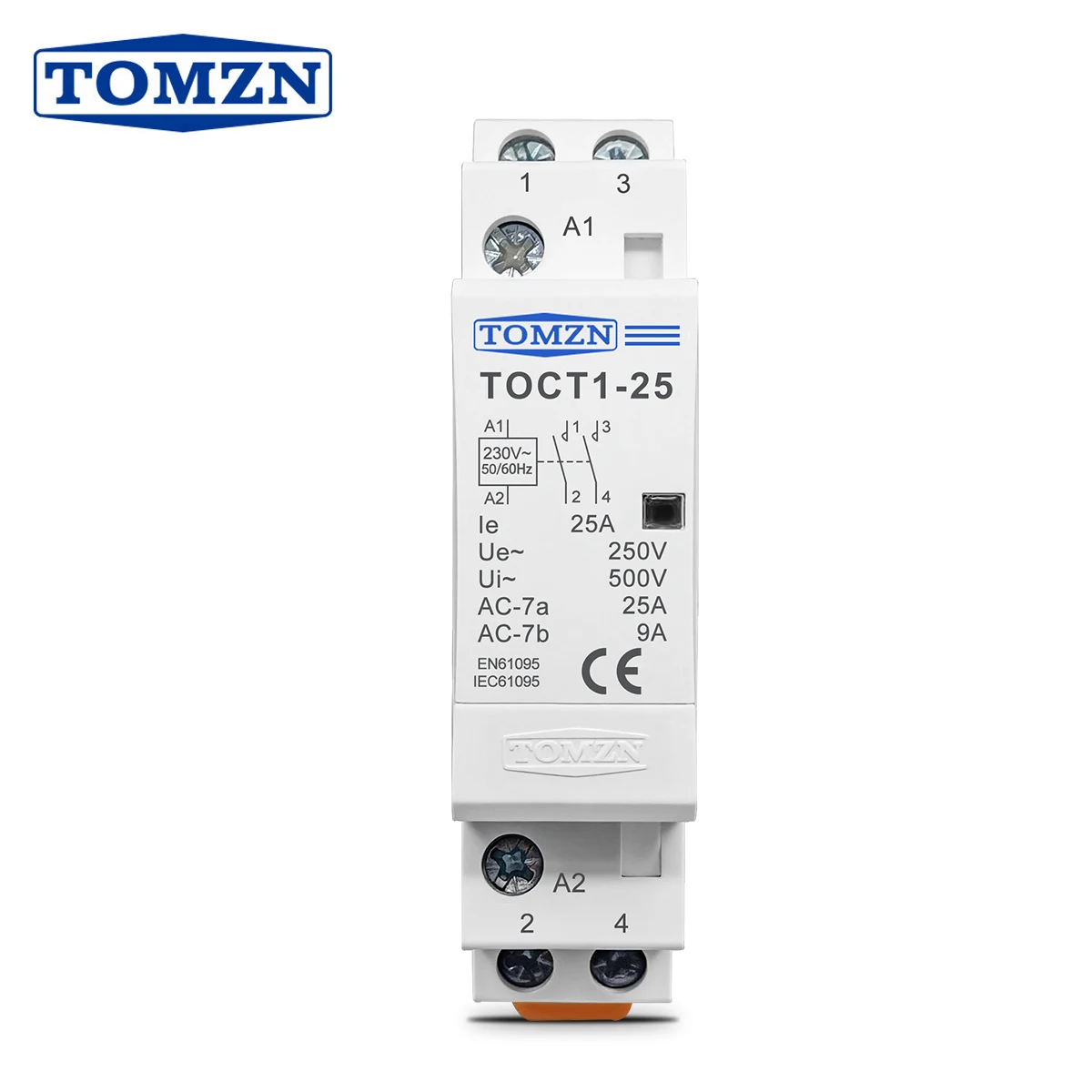 Contattore Modulare AC TOMZN TOCT1 2P 25A 220V/230V 50/60Hz per Guida DIN, 110V 230V 24V 2NO 2NC 1NO1NC