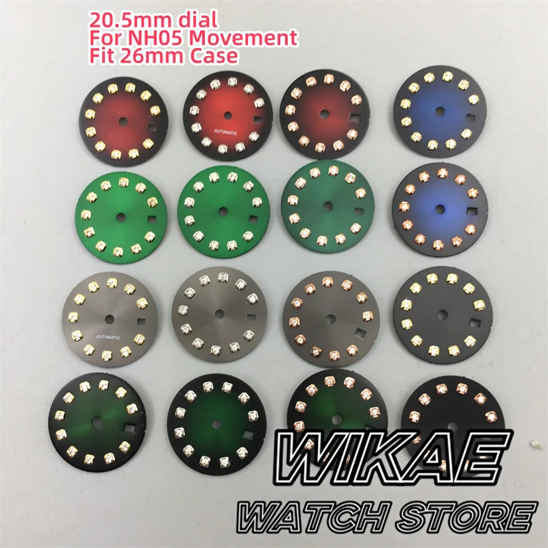 NH05 20,5 mm Sunburst White Mother Pearl Zifferblatt Schwarz Grün Blau Braun Grau Fit 26 mm NH05 Uhrwerk Ersatzteile