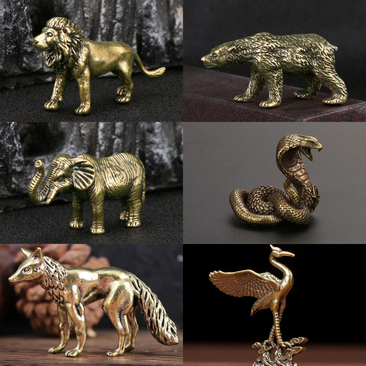 Volpe di rame Piccoli ornamenti Ottone retrò Zodiaco cinese Animale Tigre Statua Figurine Portachiavi Pendenti Decorazioni per la casa antiche