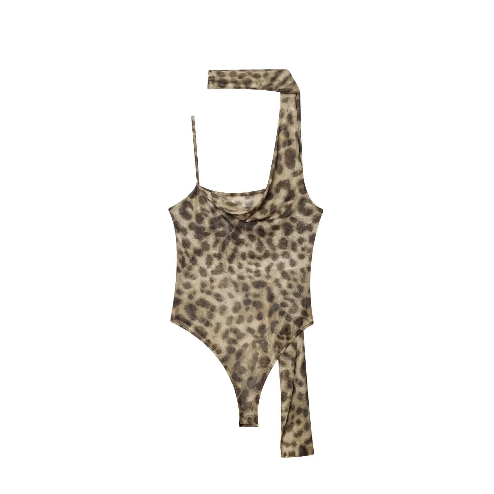 Zevity 2025 Frauen Sexy Spaghetti Strap Leopard Print Schal Strand Tragen Bodys Damen Badeanzug Playsuits Mujer Strampler LS 9232 Image