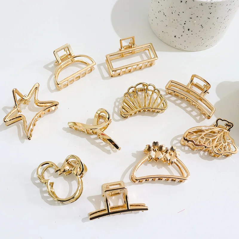 Mode Hohl Herz Metall Haar Klaue Clips Einfache Nicht Slip Mini Gold Geometrische Pony Barrettes Haar Kiefer Für Frauen Mädchen Täglich