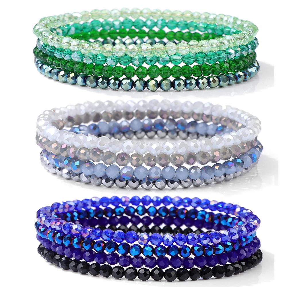 4 pezzi/set braccialetti elastici con perline di cristallo brillanti set di braccialetti con perline di vetro di cristallo colorato sfaccettato bohemien per le donne