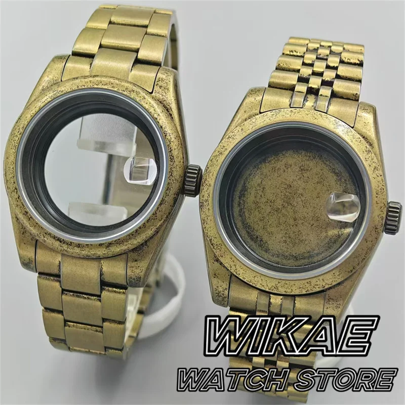 39 mm bronzefarbenes gebürstetes Uhrengehäuse, Edelstahlarmband, Saphirglas, passend für NH34to39 NH70 NH72 Mingzhu2813 ETA PT5000 Uhrwerk, Schraubkrone Image