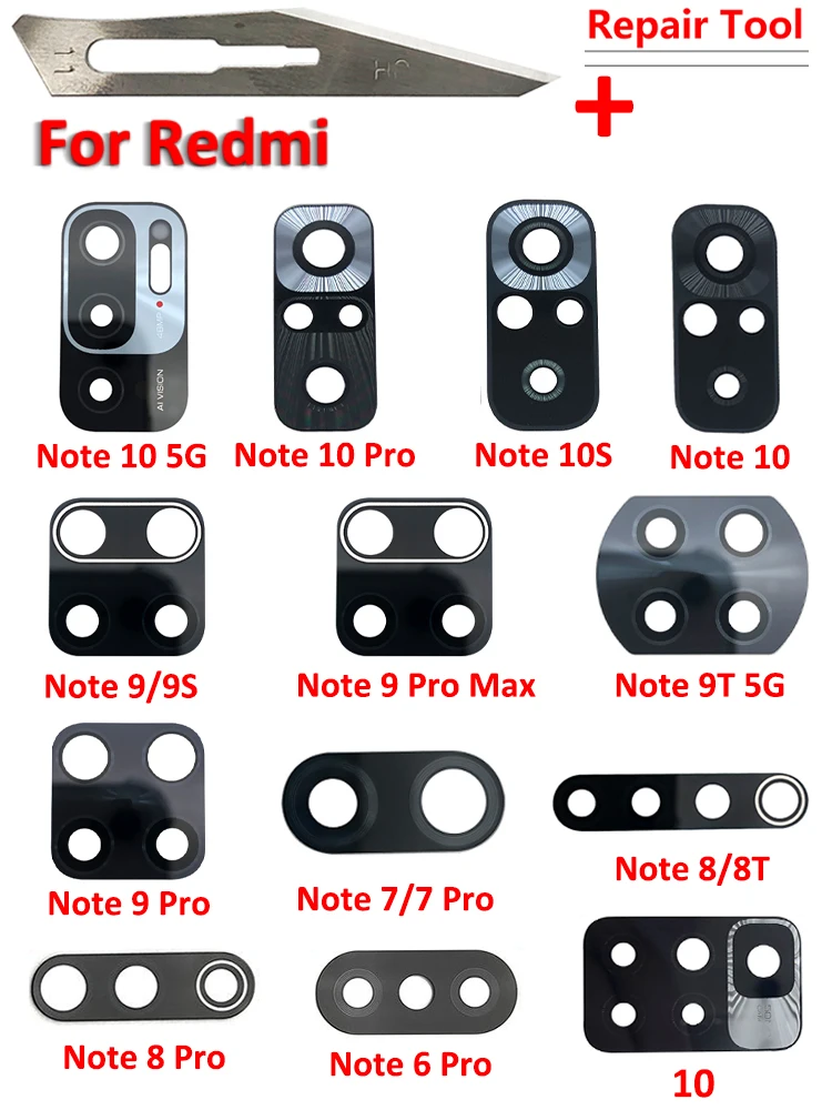 NUOVO Per Xiaomi Redmi 13C 4G Nota 9 Pro Max 9S 8 7 11 10 12 Pro Plus 5G 10T 10S Obiettivo della fotocamera posteriore Obiettivo della fotocamera posteriore in vetro con colla