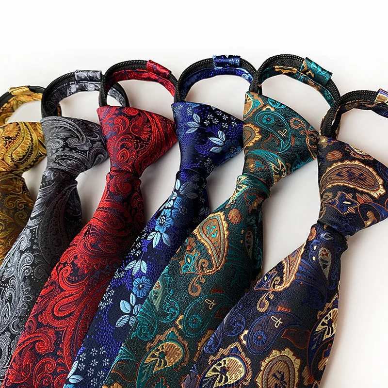 Cravatta con cerniera per uomo donna cravatta classica da 8cm festa di nozze Casual Design Paisley Plaid cravatte da uomo vestito facile ramponi Pre-legati