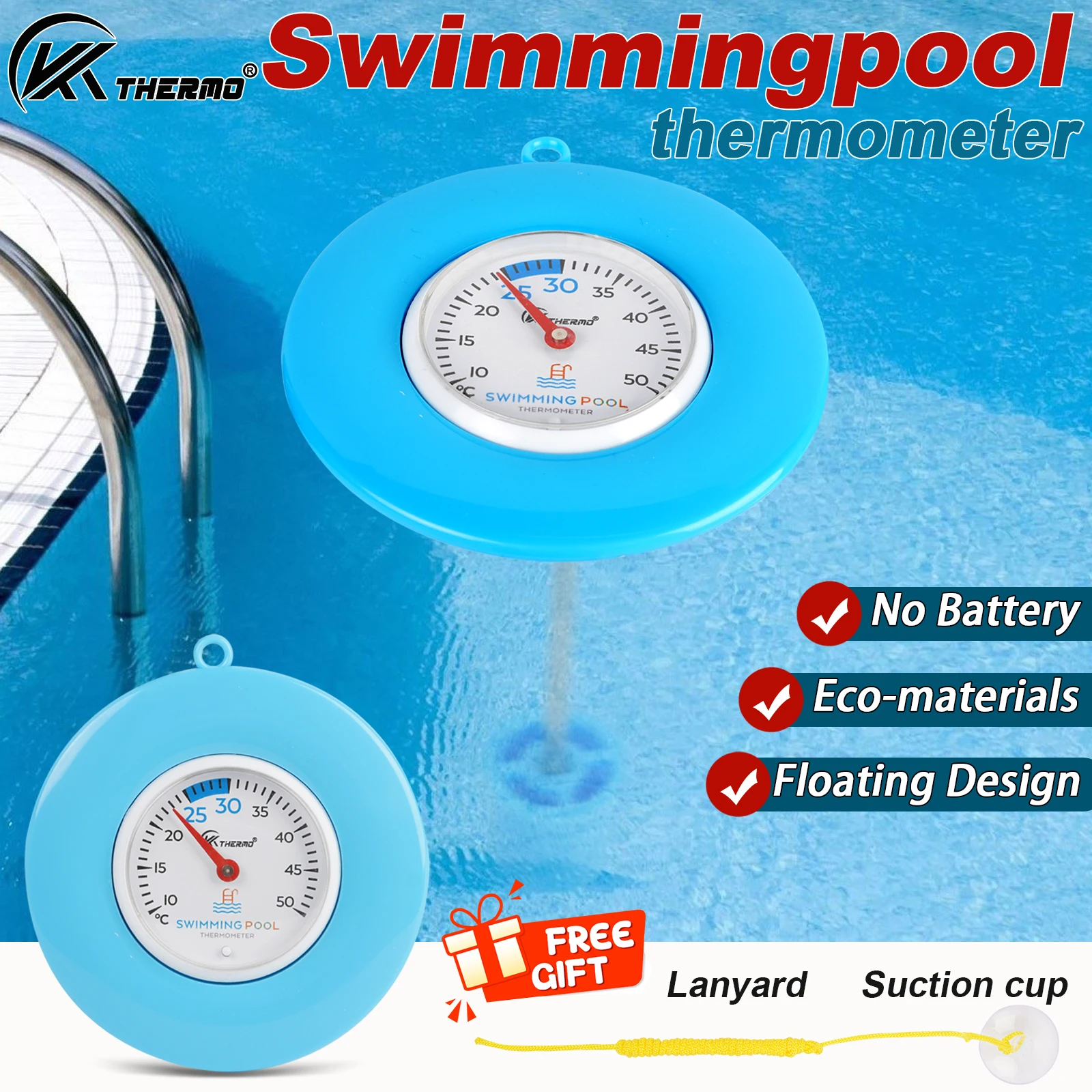 KT THERMO Poolthermometer, Schwimmbadthermometer, Poolthermometer, Whirlpoolthermometer, bestes Poolthermometer Image