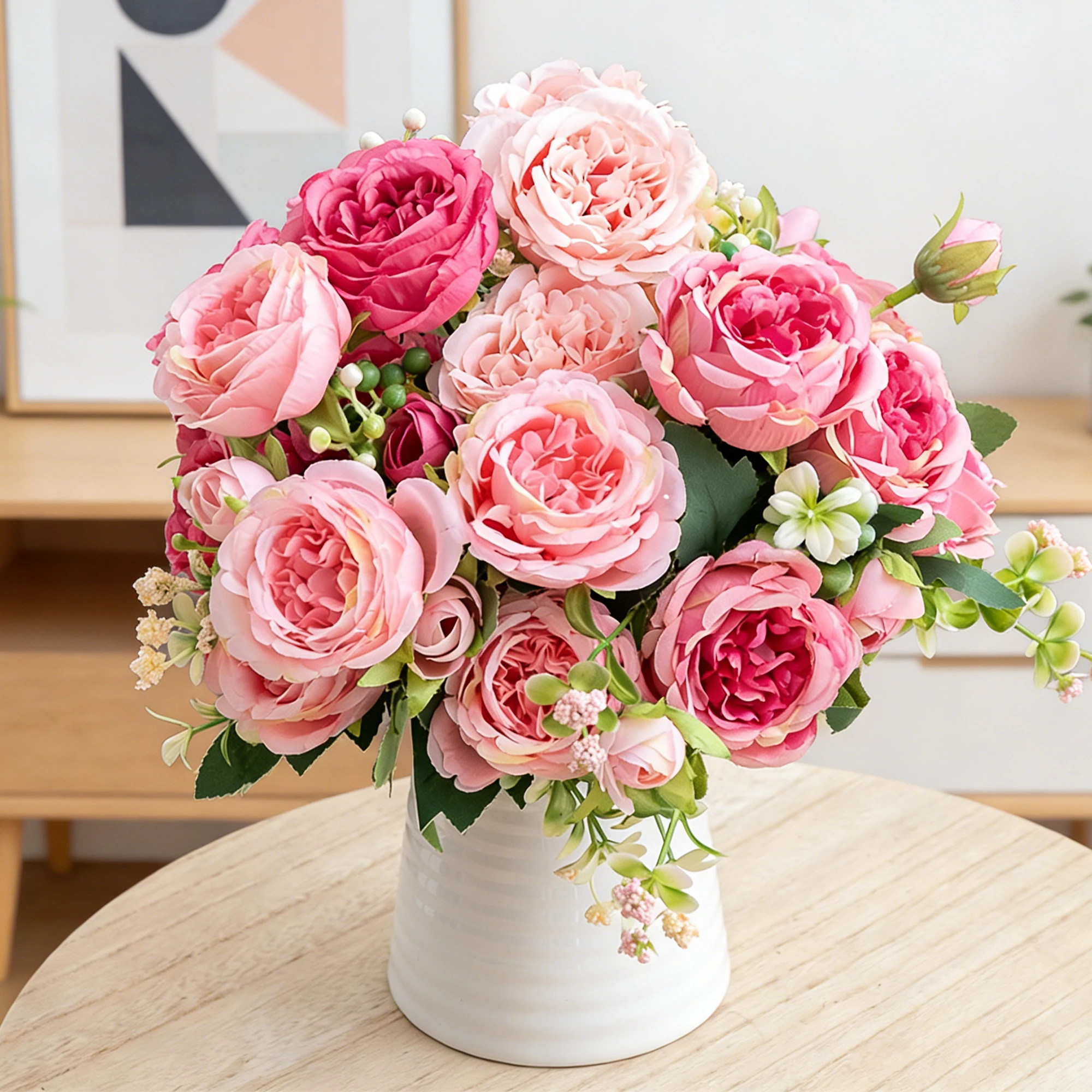 Kahaul Künstliche rosa Rose Blumenstrauß Hausgarten Dekoration Hochzeit Party gefälschte Blume Wohnzimmer Hintergrund Arrangement Image