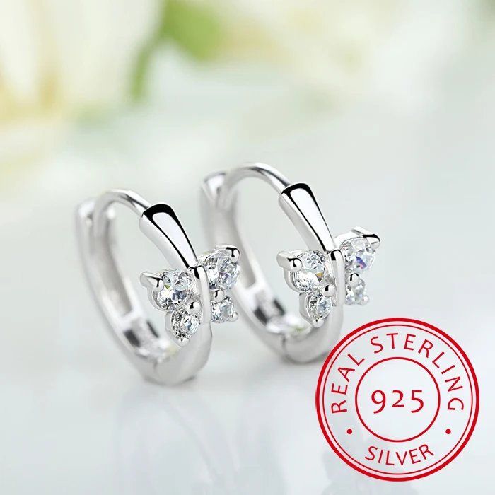 925 Sterling Silber Schmetterling Zirkonia Kleine Creolen für Mädchen Kinder Frauen Schöne Aros Huggies Ohrringe Schmuck Image