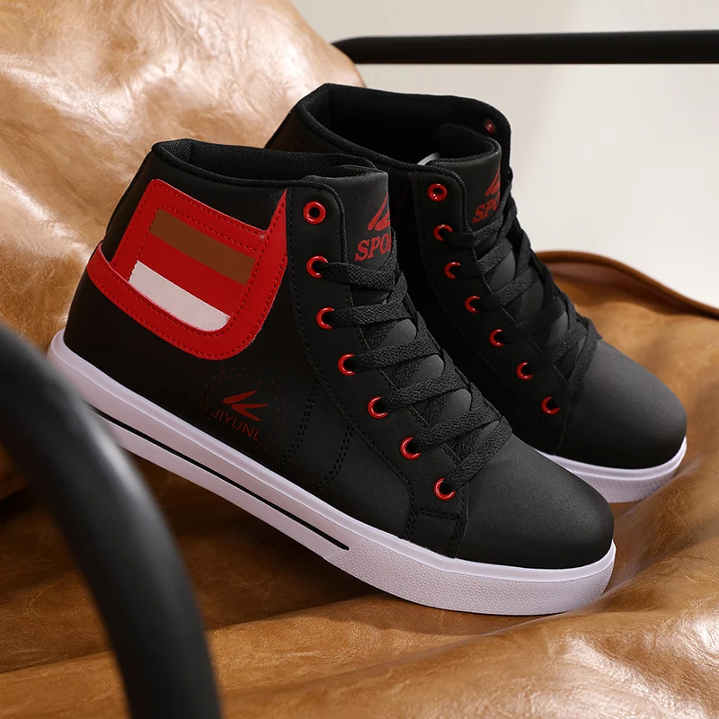 High-Top-Skateboard-Schuhe für Herren, große Größe 48, schwarz, rutschfest, Herren-Skateschuhe, bequeme Leder-Casual-Turnschuhe, Herren-Sportschuhe