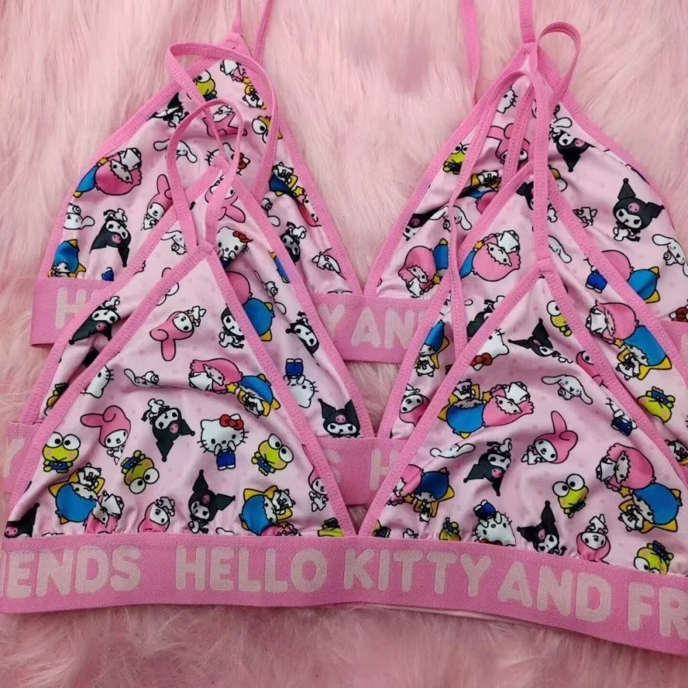 Hello Kitty sous-vêtements Sanrio Anime femme soutiens-gorge dessin animé mignon imprimé été bord de mer Bikini étudiant sous-vêtements ensemble fille cadeau