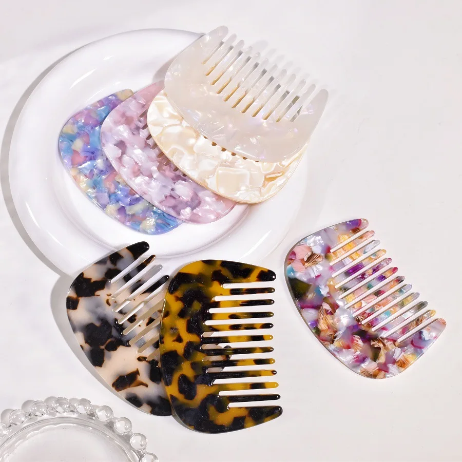 Acetat Anti-statische Kleine Friseur Kamm Frauen Mädchen Retro Marmorierte Kopfhaut Massage Hairbush Tragbare Tasche Kamm Styling Werkzeuge Image