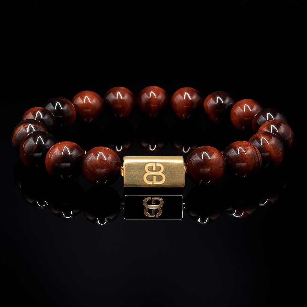 Bracciale da uomo, Bracciale in occhio di tigre, Bracciale in occhio di tigre rosso e oro, Bracciale con perline da uomo, Bracciale da uomo di design,