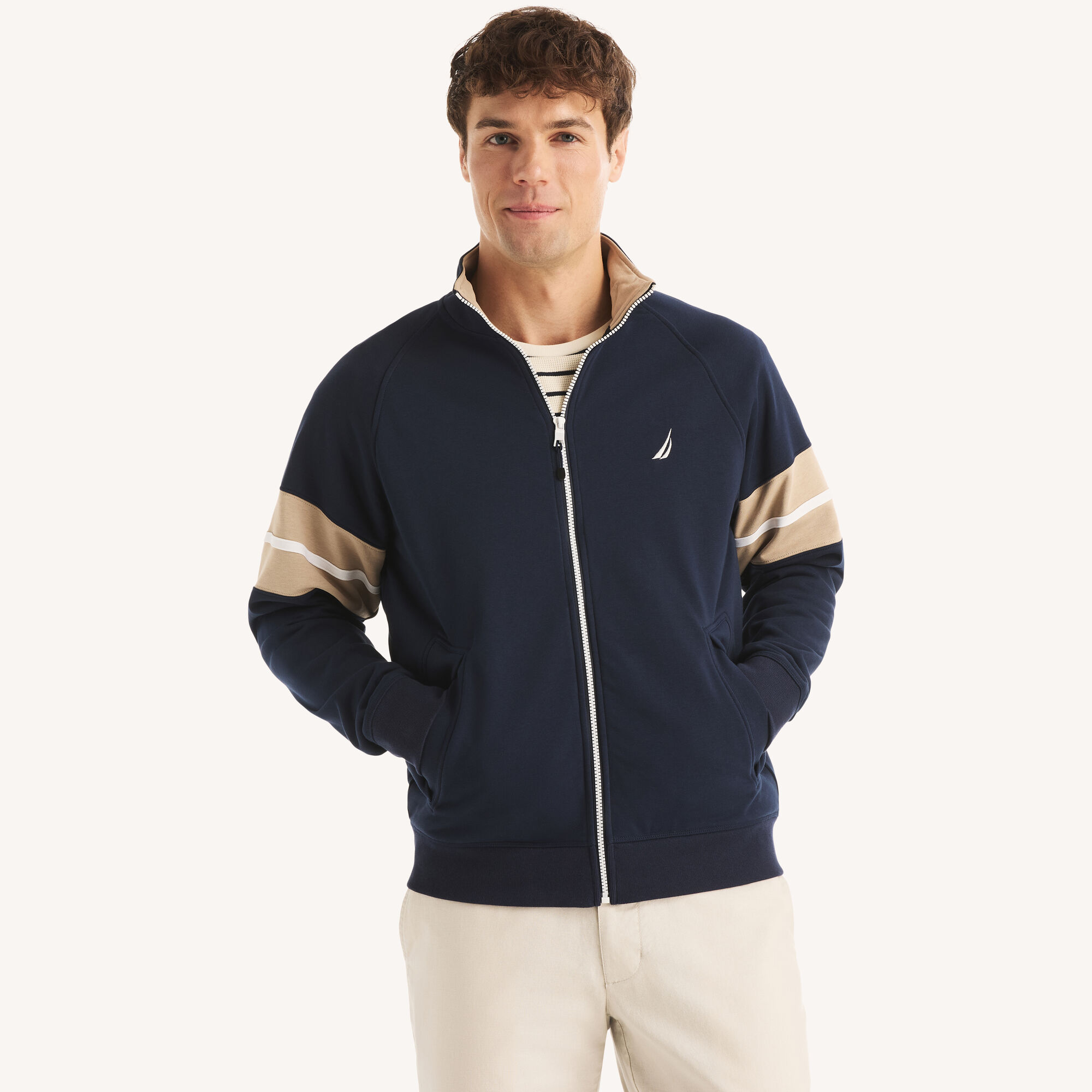 Nautica Men's Colorblock Raglan Sleeve Jacket 482 (Stellar Blue Heather), XS