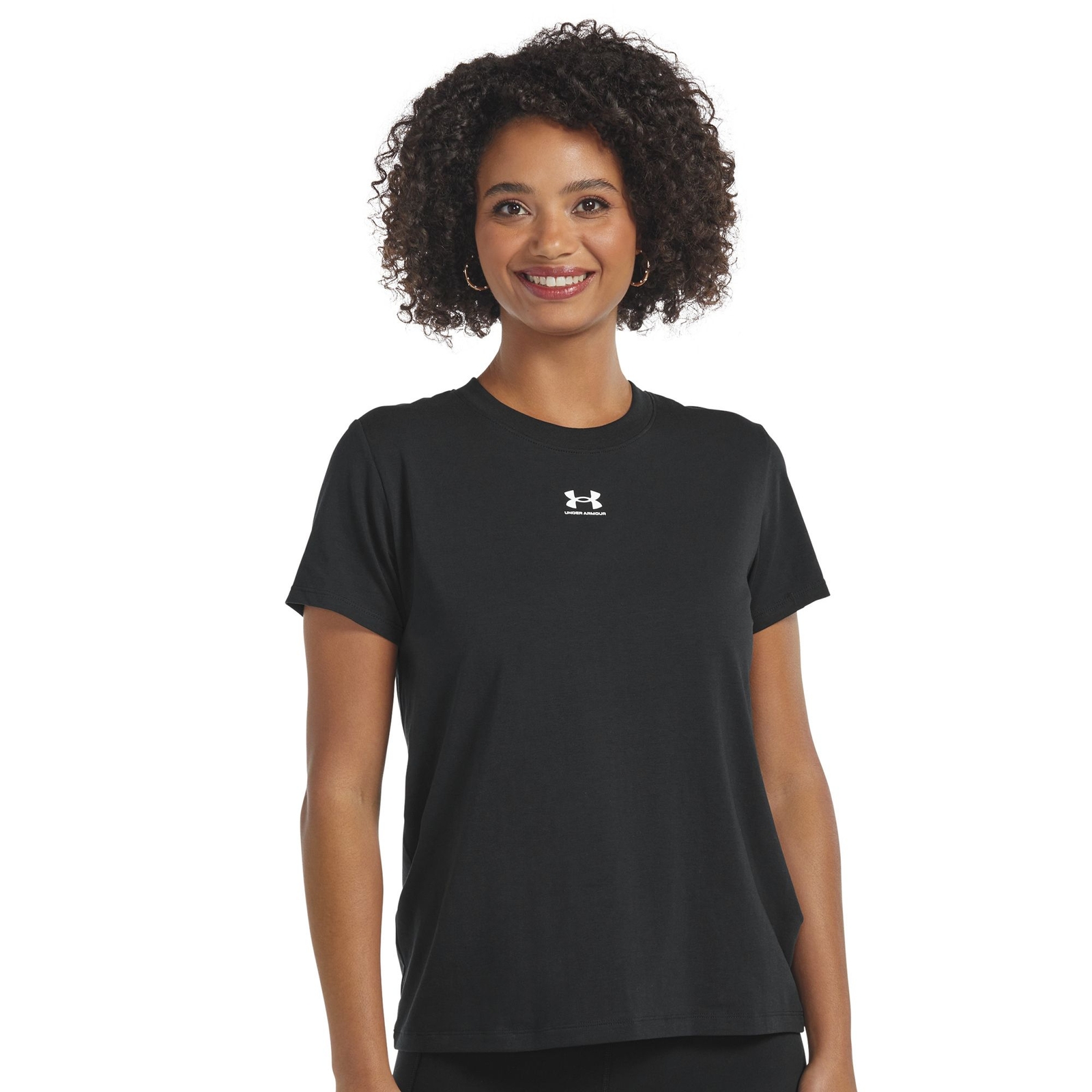 Under Armour Women's Rival Core Short Sleeve (Size L) Black/White, Cotton,Polyester
