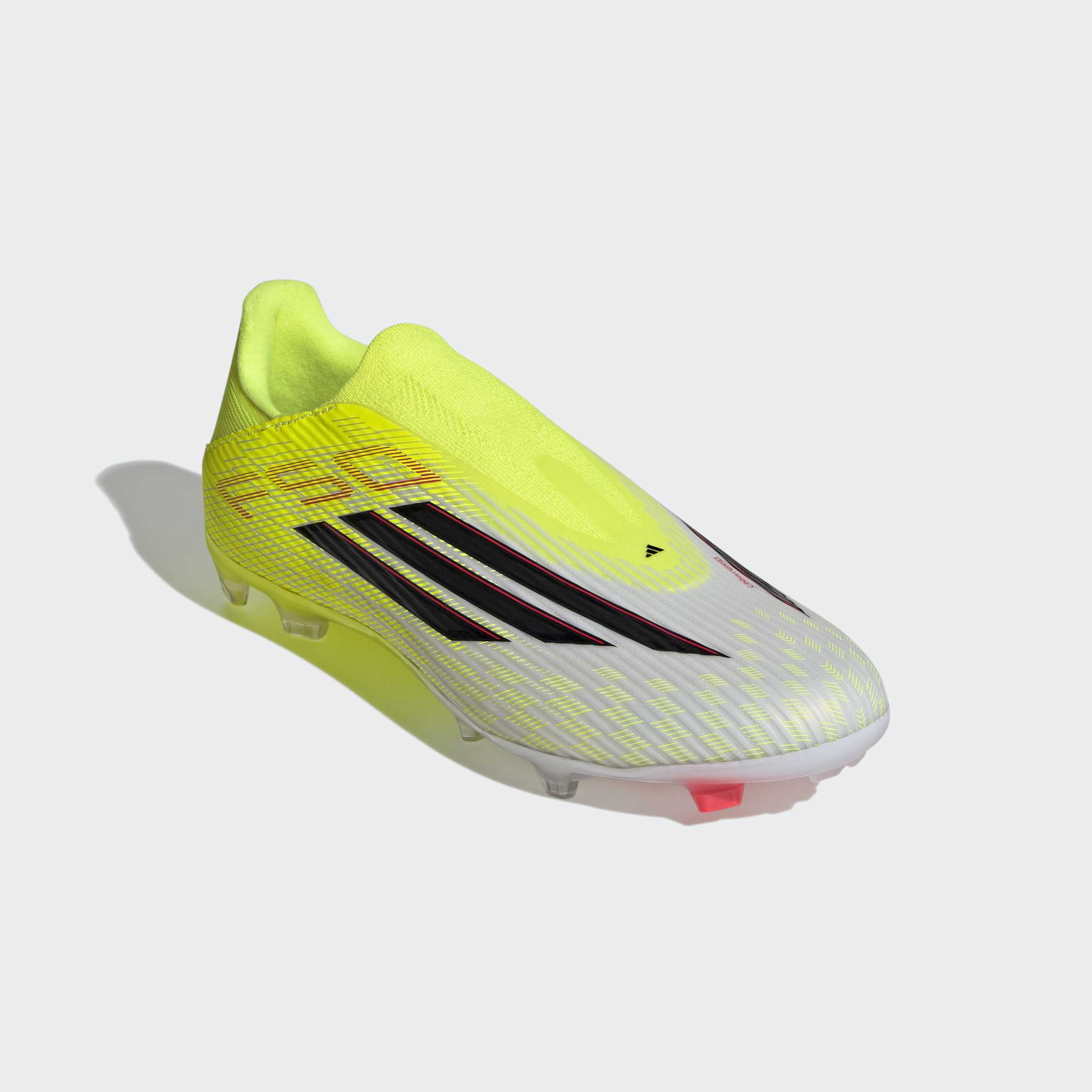 Fußballschuh ADIDAS PERFORMANCE "F50 LEAGUE, FESTE/GEMISCHTE BÖDEN, OHNE SCHNÜRUNG", Gr. 42, team solar gelb 2, core schwarz, lucid rot, Synthetik, Textil, Schuhe Fußballschuh, für viele verschiedene Böden geeignet
