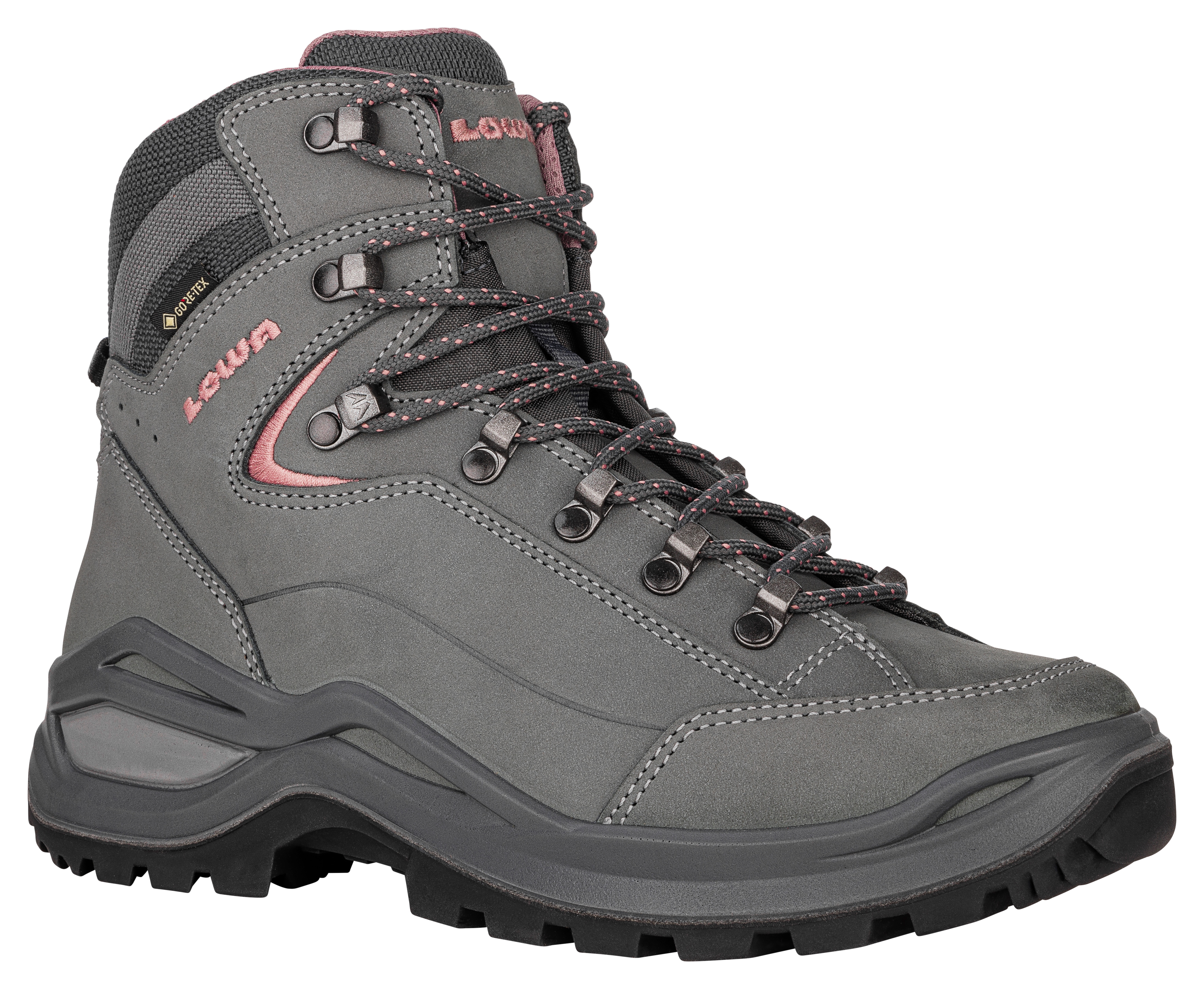 Wanderschuh LOWA "RENEGADE EVO GTX MID WS", Damen, Gr. 42, grau (graphit, rose), Leder, Schuhe Wanderschuh, wasserdicht, winddicht,atmungsaktiv dank GORE-TEX Membrane