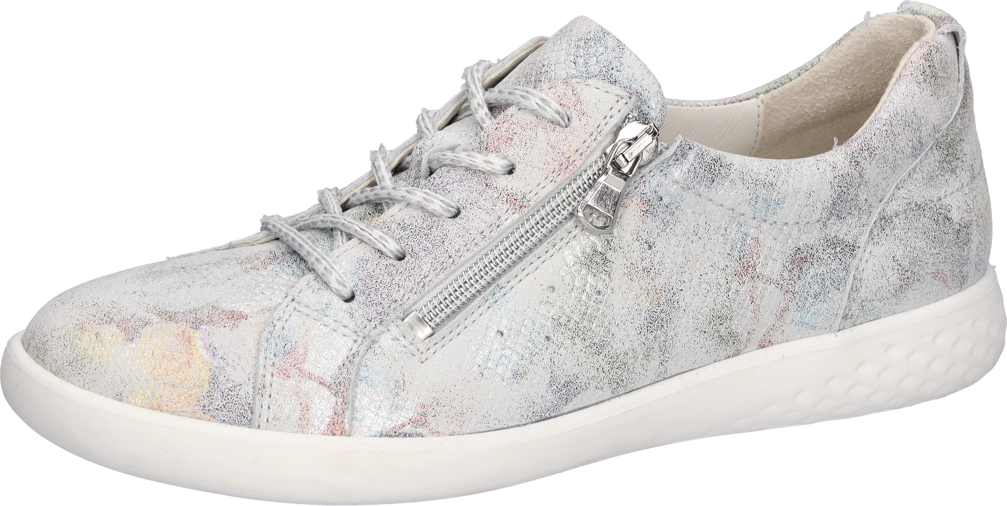 Schnürschuh WALDLÄUFER "H-CLOÈ", Damen, Gr. 4 (37), silberfarben multicolor, Nubukleder, metallic, Schuhe Schnürschuh, in H-Weite, Freizeitschuh, Halbschuh, Schnürer