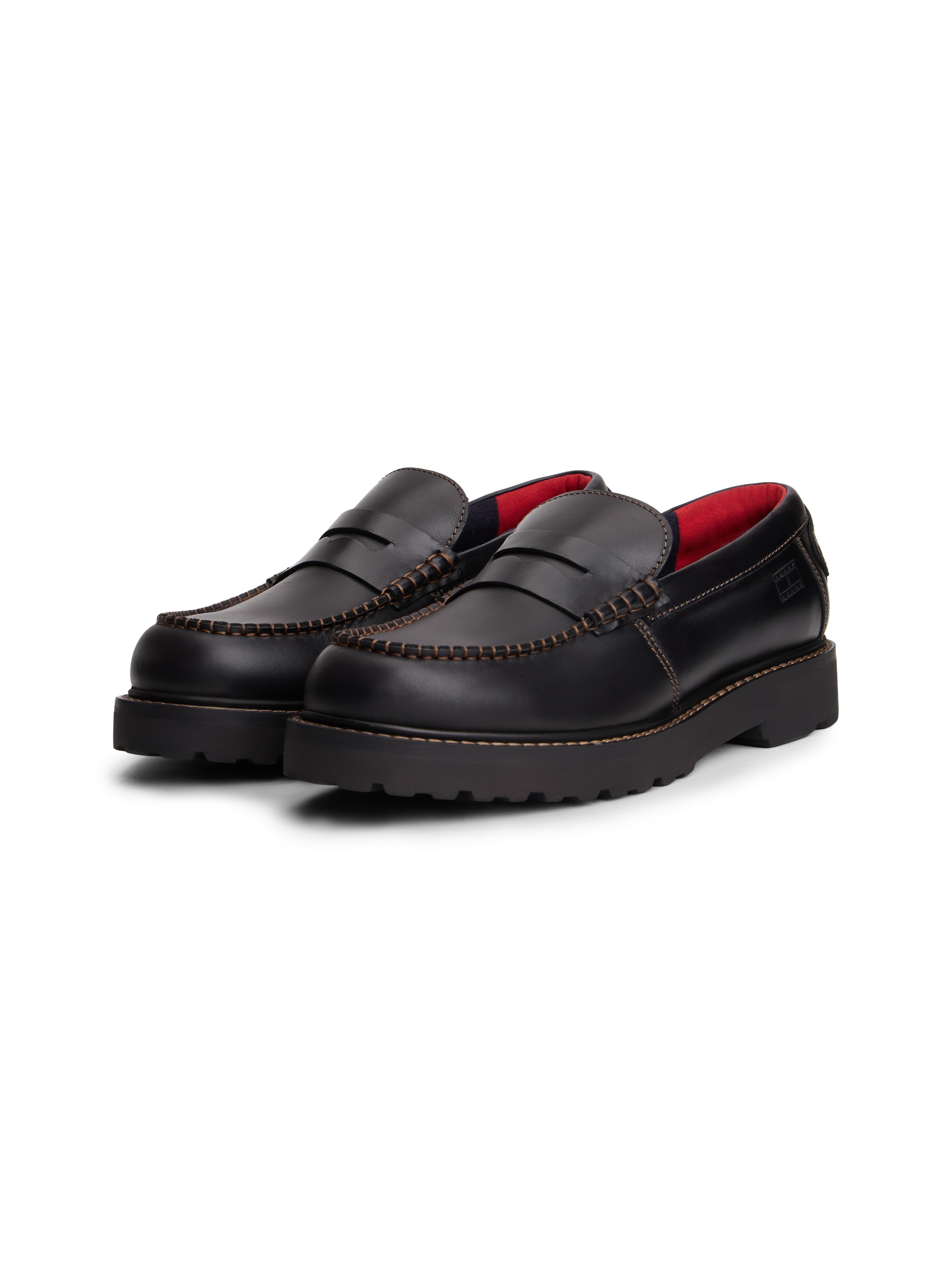 Loafer TOMMY JEANS "ARCHIVE '01 LOAFER", Damen, Gr. 43, schwarz, Glattleder, Schuhe Loafer, Blockabsatz, Businessschuh, Slipper in schmaler Form