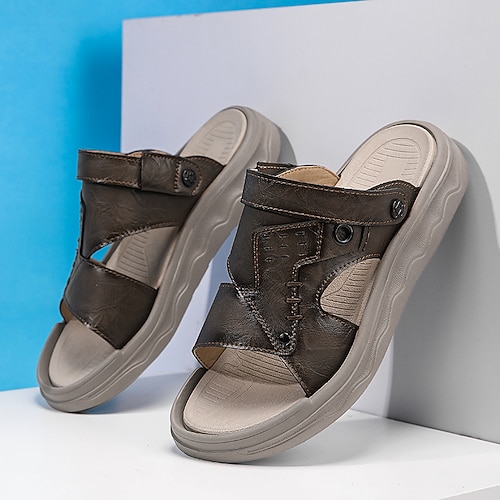 Herren Vintage Lässig Täglich PU Leder Kunstleder Bequem Slipper Rot Braun Schwarz Gelb Sommer Frühling Herbst Image