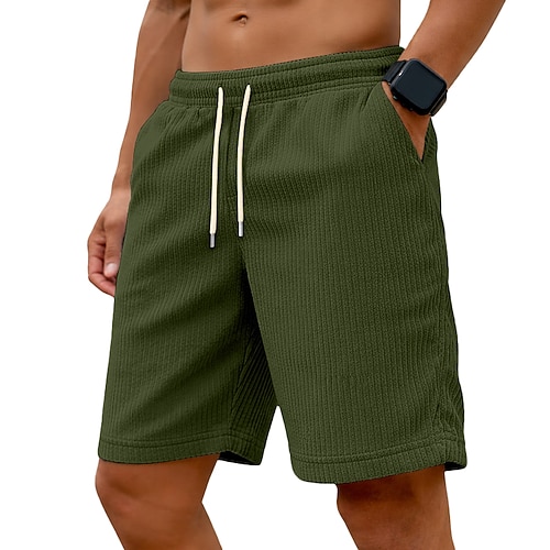 Herren Shorts Freizeitshorts Cordshorts Tasche Elastischer Bund Einfach Komfort Atmungsaktiv Über dem Knie Lässig Outdoor Strand Urlaub Mode Schwarz Weiß Mikroelastisch Image