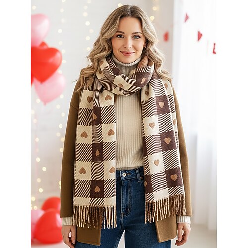 Damen-Polyesterschal mit Herzmuster, verschiedene Farben, ideal als Valentinstagsgeschenk und für den Alltag Image